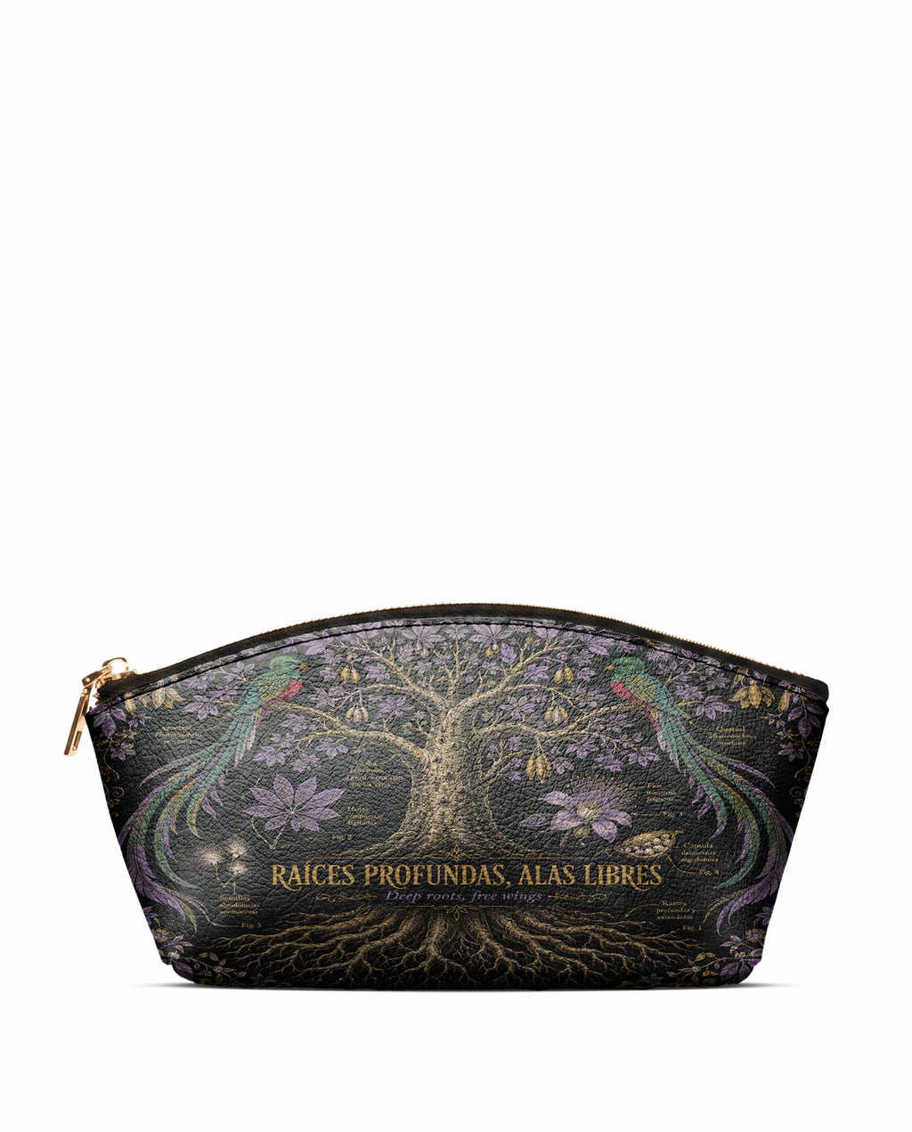"Raíces profundas, alas libres" ver.2 Eclipse Makeup Bag - front view | Paleta Bags