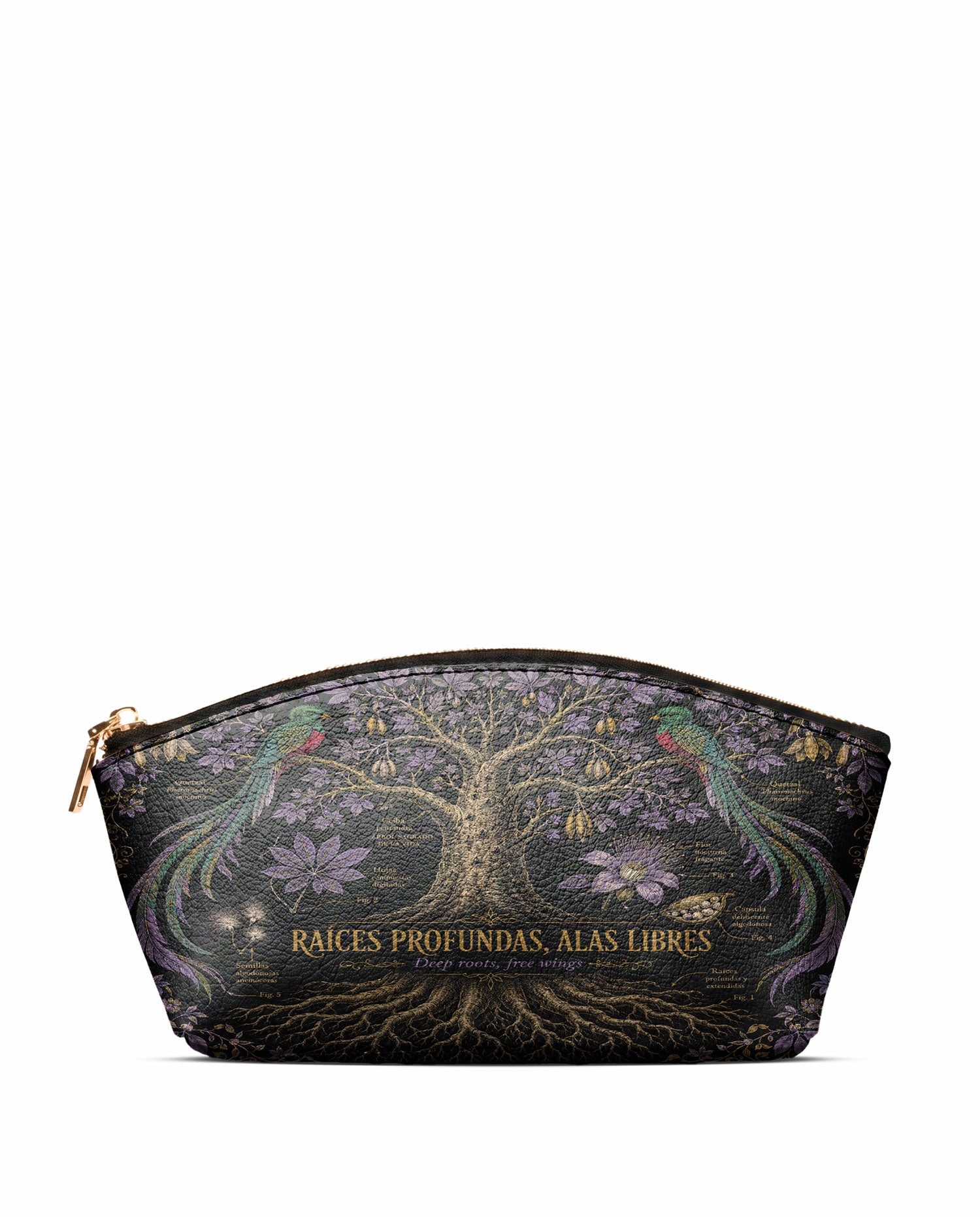 "Raíces profundas, alas libres" ver.2 Eclipse Makeup Bag - front view | Paleta Bags