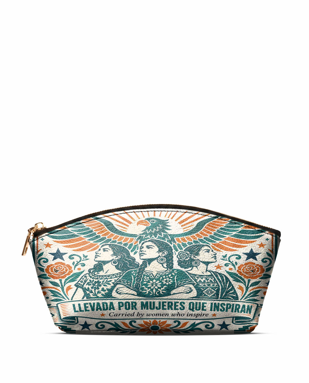 "Llevada por mujeres que inspiran" ver.3 Eclipse Makeup Bag - front view | Paleta Bags