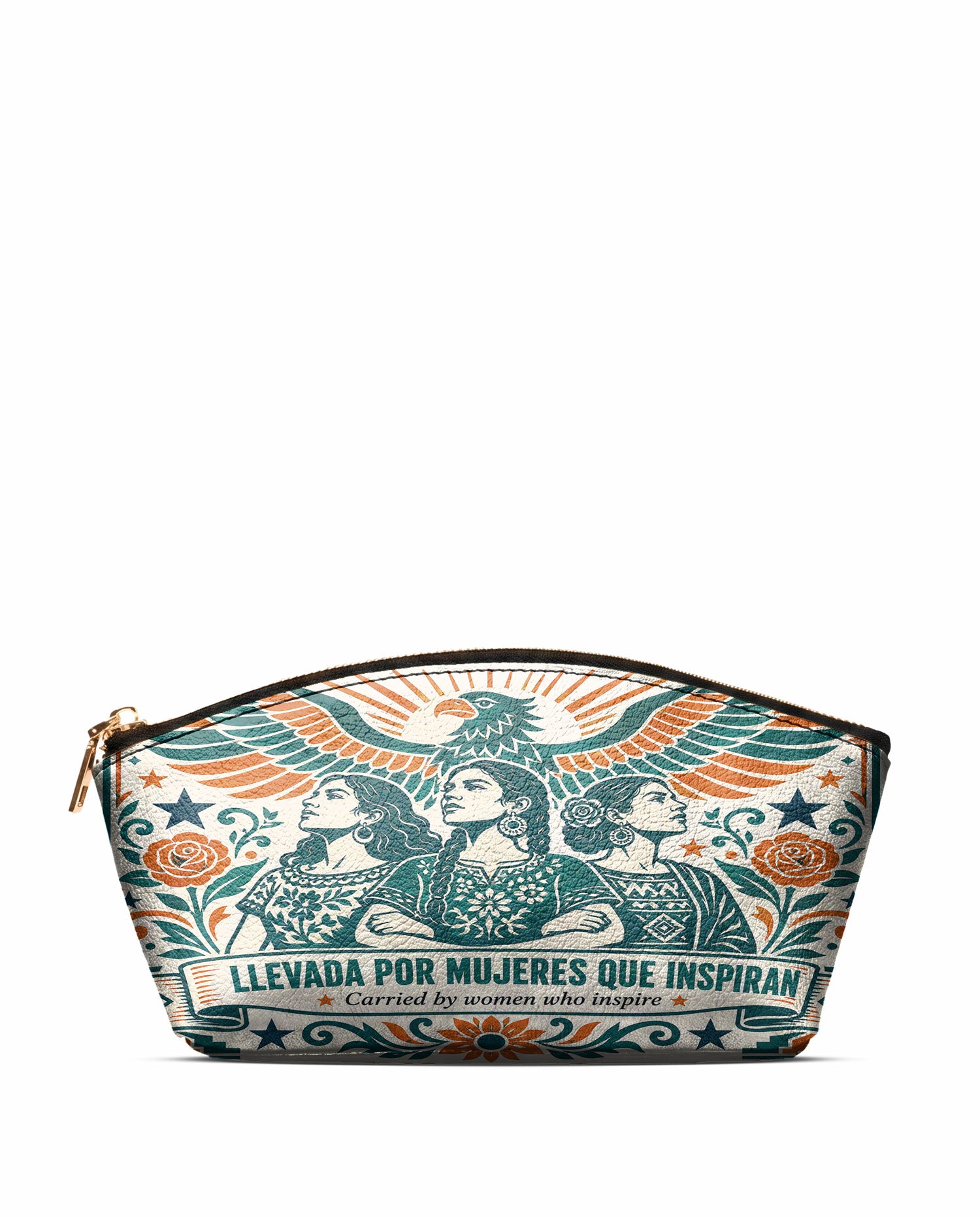 "Llevada por mujeres que inspiran" ver.3 Eclipse Makeup Bag - front view | Paleta Bags