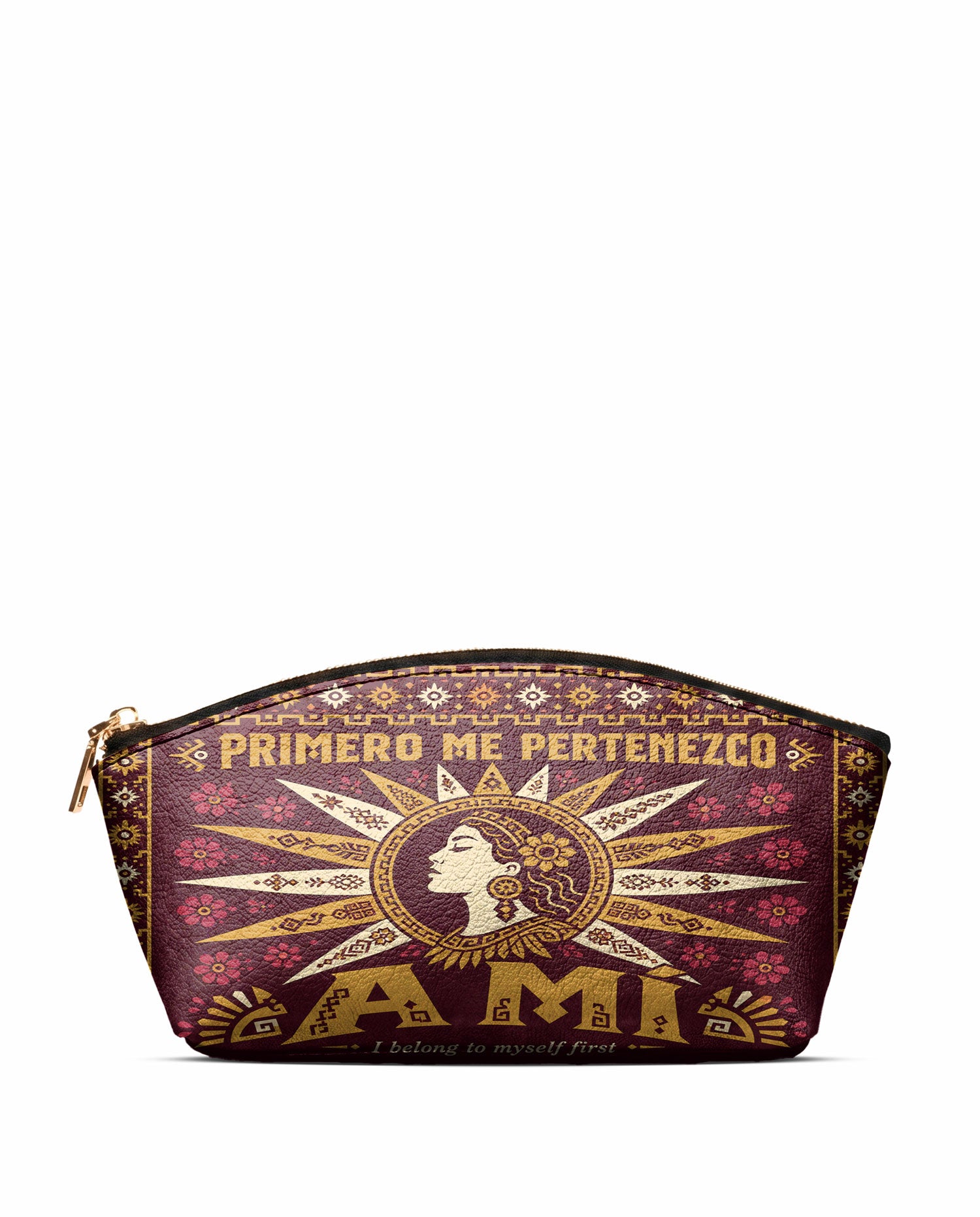 "Primero me pertenezco a mí" ver.5 Eclipse Makeup Bag - front view | Paleta Bags