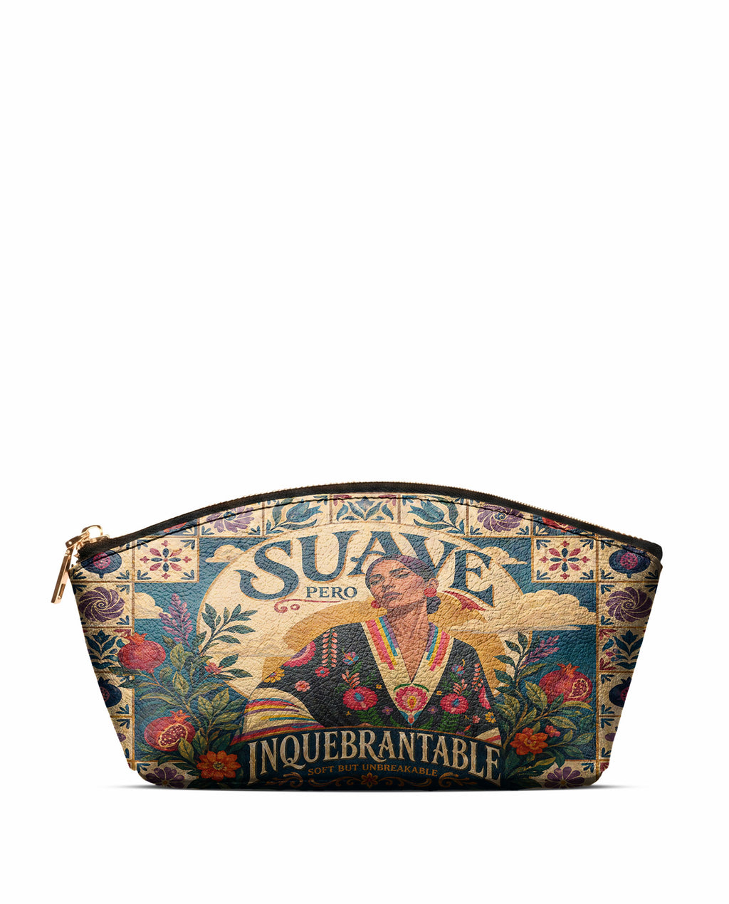 "Suave pero inquebrantable" ver.9 Eclipse Makeup Bag - front view | Paleta Bags