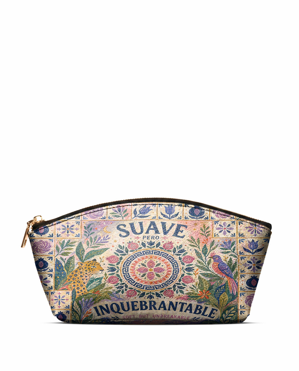 "Suave pero inquebrantable" ver.10 Eclipse Makeup Bag - front view | Paleta Bags