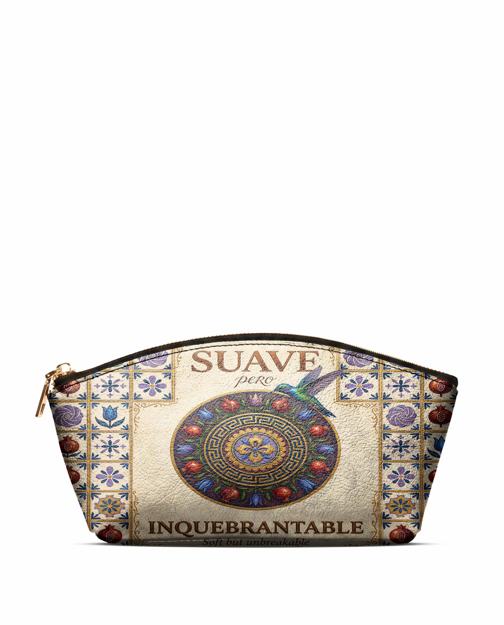 "Suave pero inquebrantable" ver.5 Eclipse Makeup Bag - front view | Paleta Bags