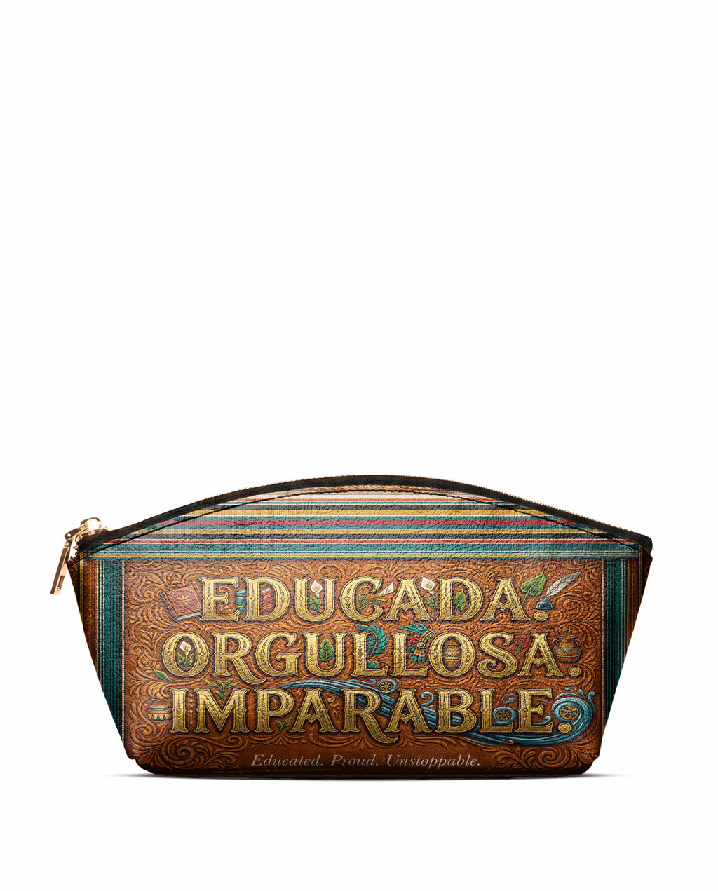 "Educada. Orgullosa. Imparable" ver.2 Eclipse Makeup Bag - front view | Paleta Bags