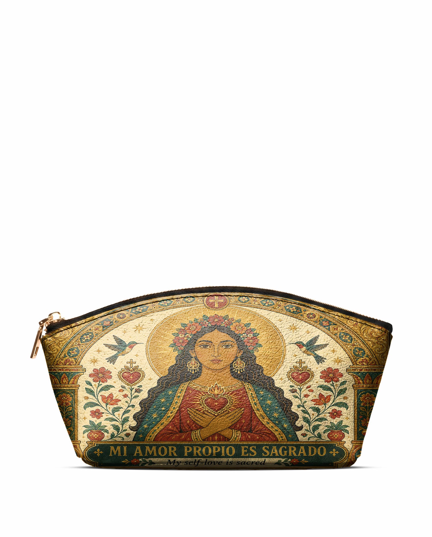 "Mi amor propio es sagrado" ver.2 Eclipse Makeup Bag - front view | Paleta Bags