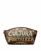 "Mi cultura es mi fortaleza" ver.1 Eclipse Makeup Bag - front view | Paleta Bags