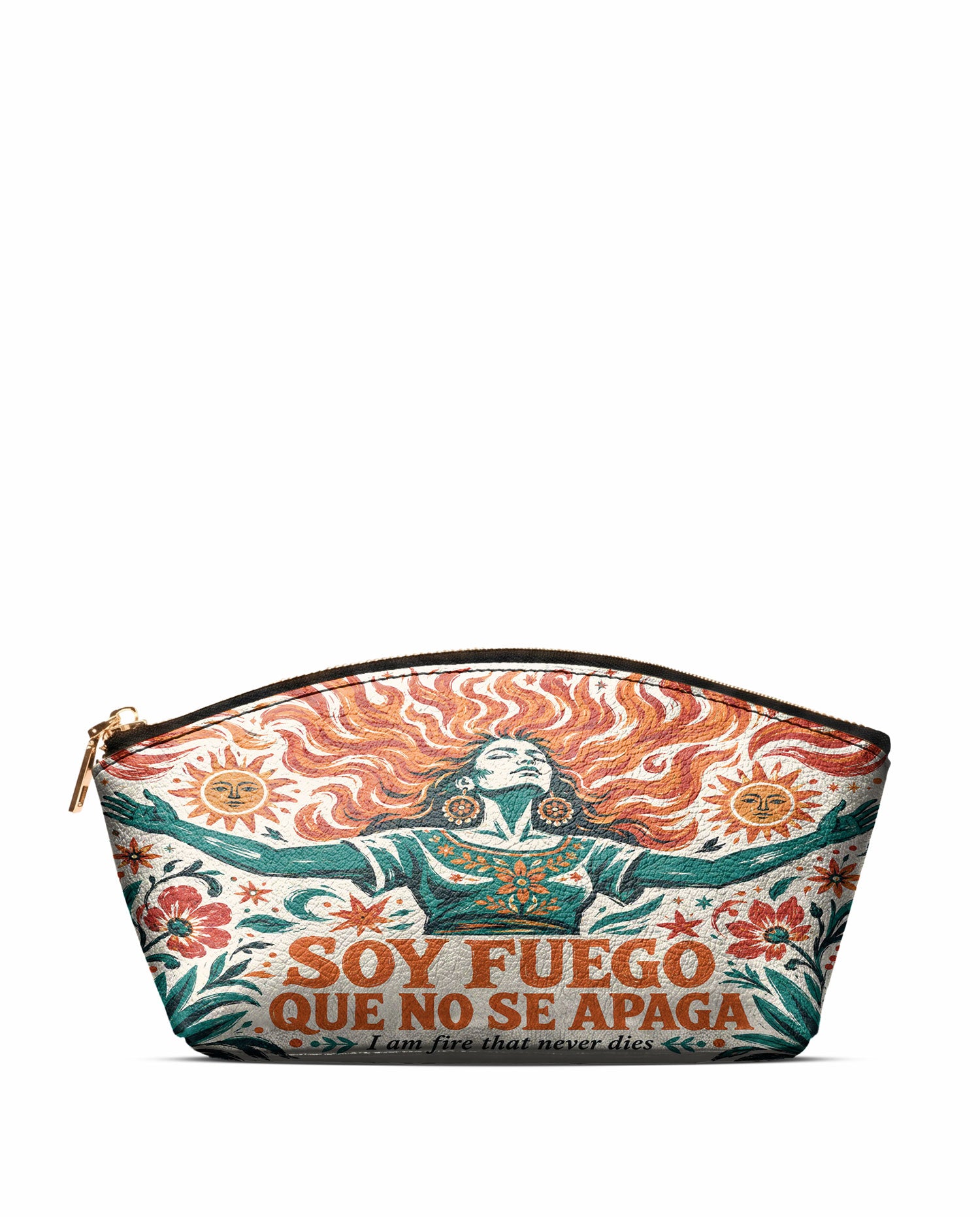 "Soy fuego que no se apaga" ver.4 Eclipse Makeup Bag - front view | Paleta Bags