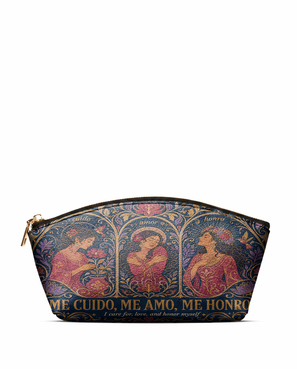 "Me cuido, me amo, me honro" ver.3 Eclipse Makeup Bag - front view | Paleta Bags