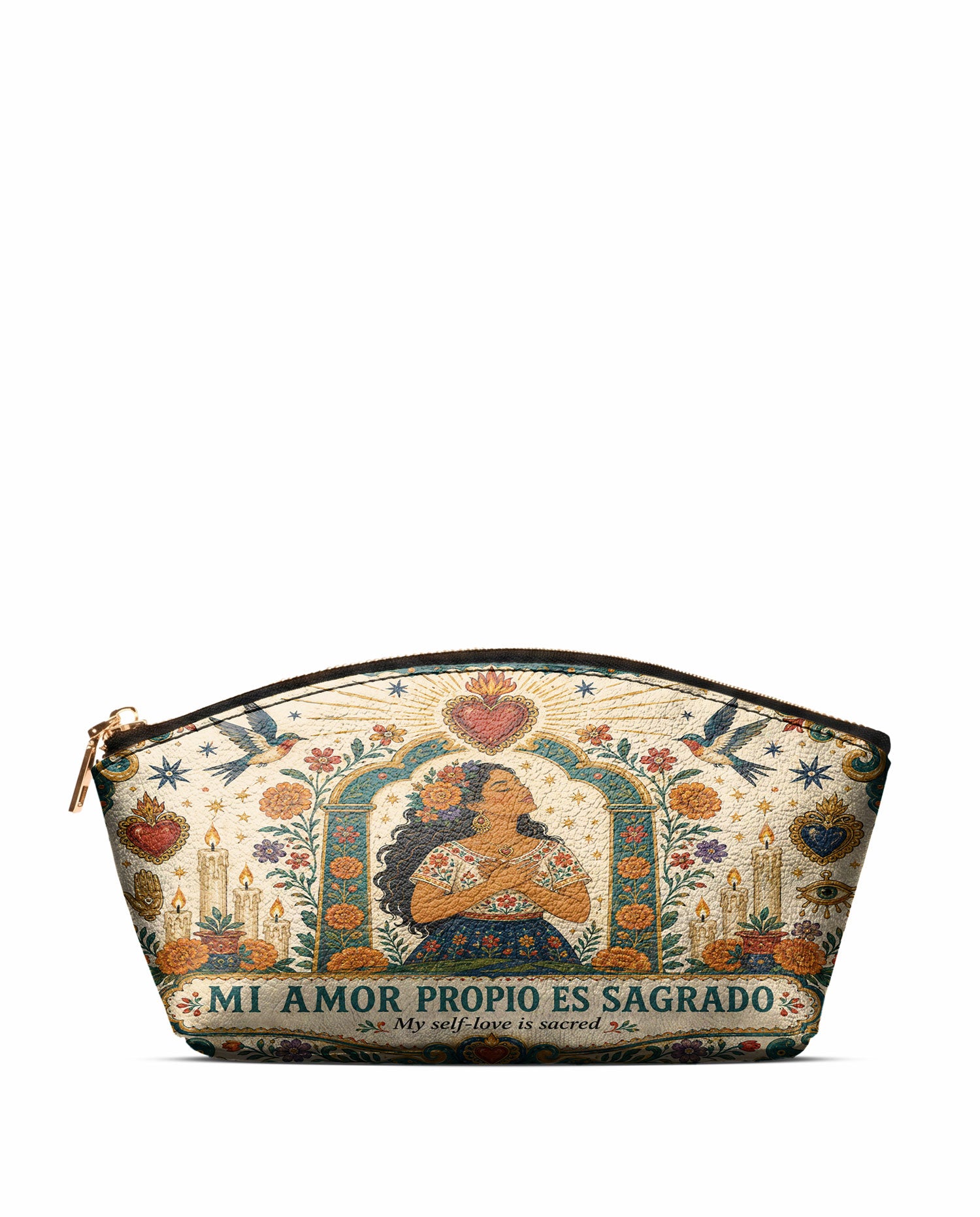"Mi amor propio es sagrado" ver.1 Eclipse Makeup Bag - front view | Paleta Bags
