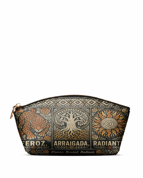 "Feroz. Arraigada. Radiante" ver.4 Eclipse Makeup Bag - front view | Paleta Bags