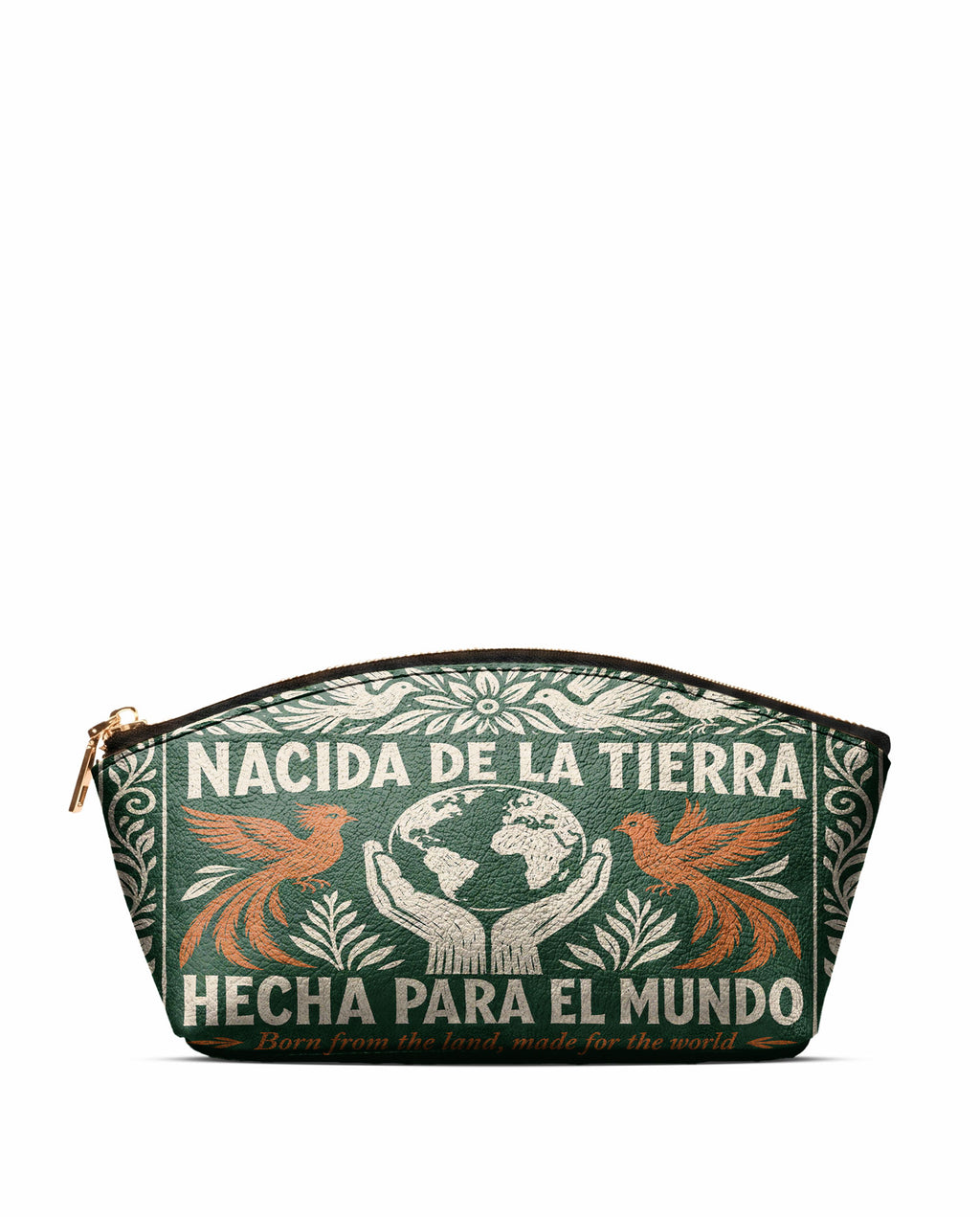 "Nacida de la tierra, hecha para el mundo" ver.3 Eclipse Makeup Bag - front view | Paleta Bags