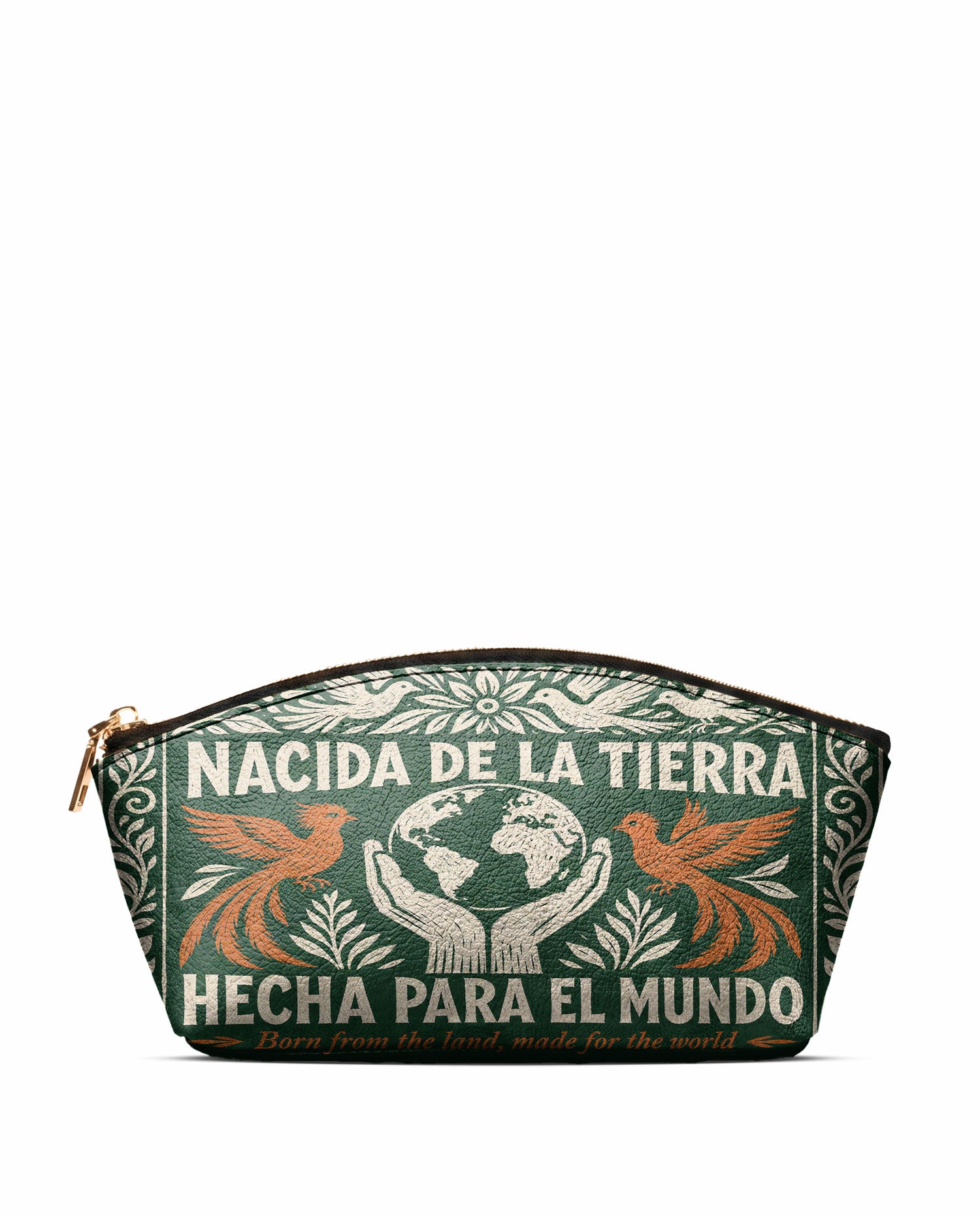 "Nacida de la tierra, hecha para el mundo" ver.3 Eclipse Makeup Bag - front view | Paleta Bags
