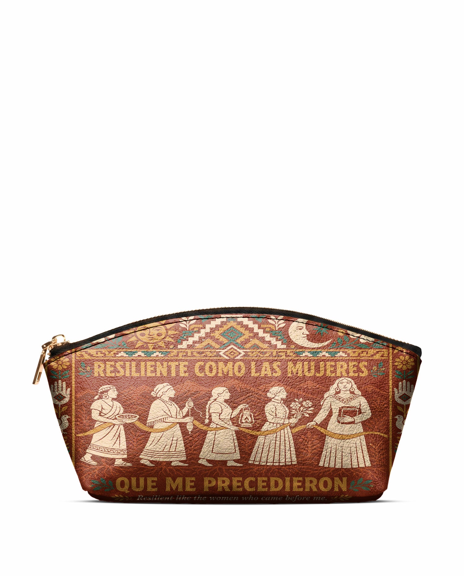 "Resiliente como las mujeres que me precedieron" ver.1 Eclipse Makeup Bag - front view | Paleta Bags