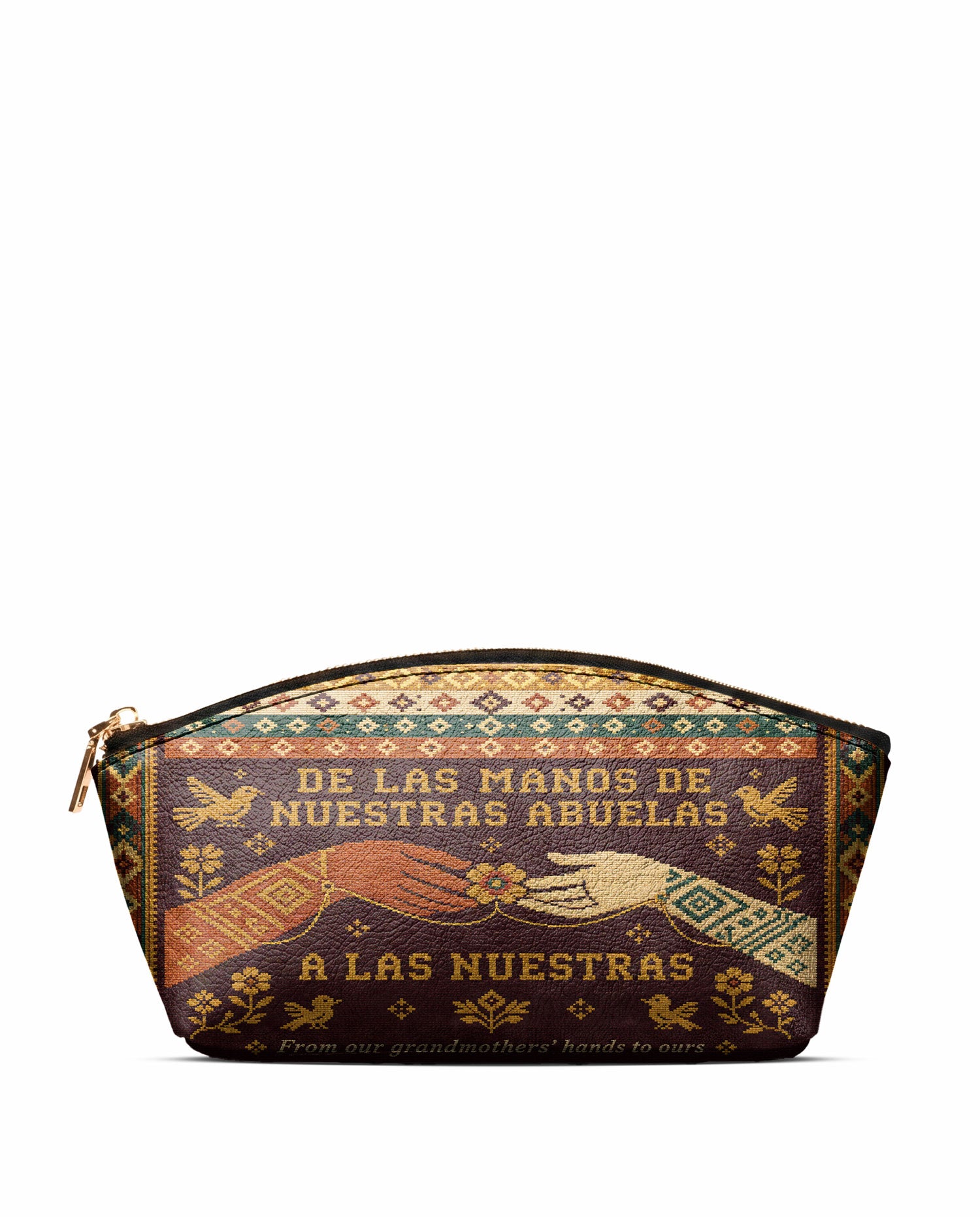 "De las manos de nuestras abuelas a las nuestras" ver.3 Eclipse Makeup Bag - front view | Paleta Bags