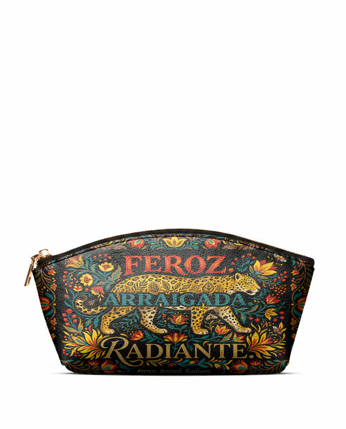 "Feroz. Arraigada. Radiante" ver.5 Eclipse Makeup Bag - front view | Paleta Bags