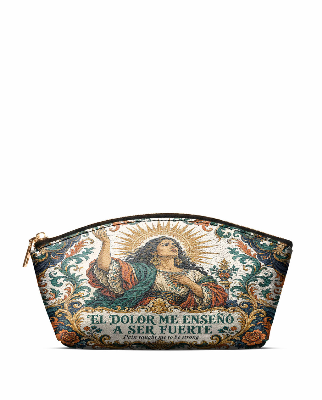 "El dolor me enseñó a ser fuerte" ver.5 Eclipse Makeup Bag - front view | Paleta Bags