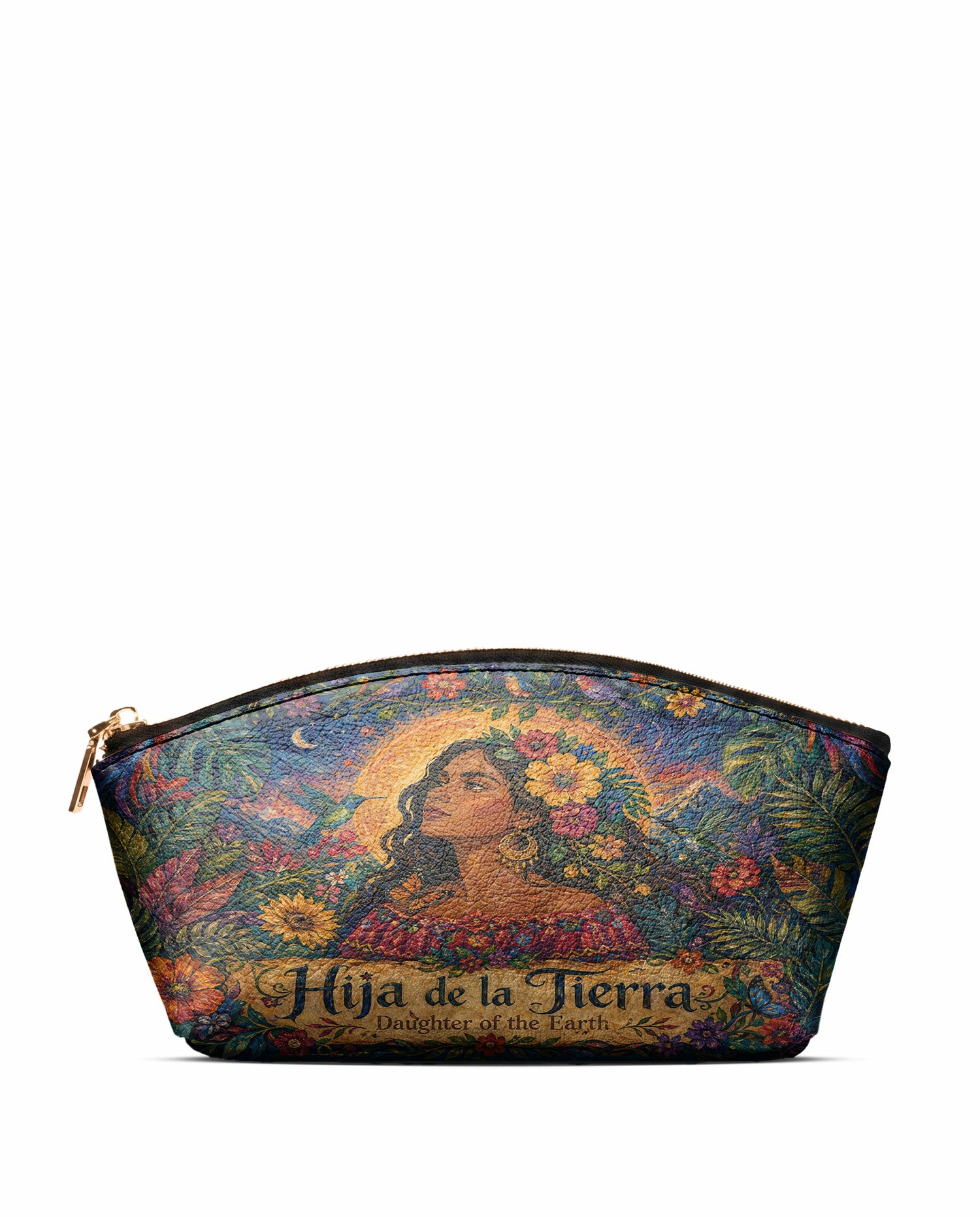 "Soy hija de la tierra" ver.4 Eclipse Makeup Bag - front view | Paleta Bags