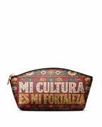 "Mi cultura es mi fortaleza" ver.6 Eclipse Makeup Bag - front view | Paleta Bags