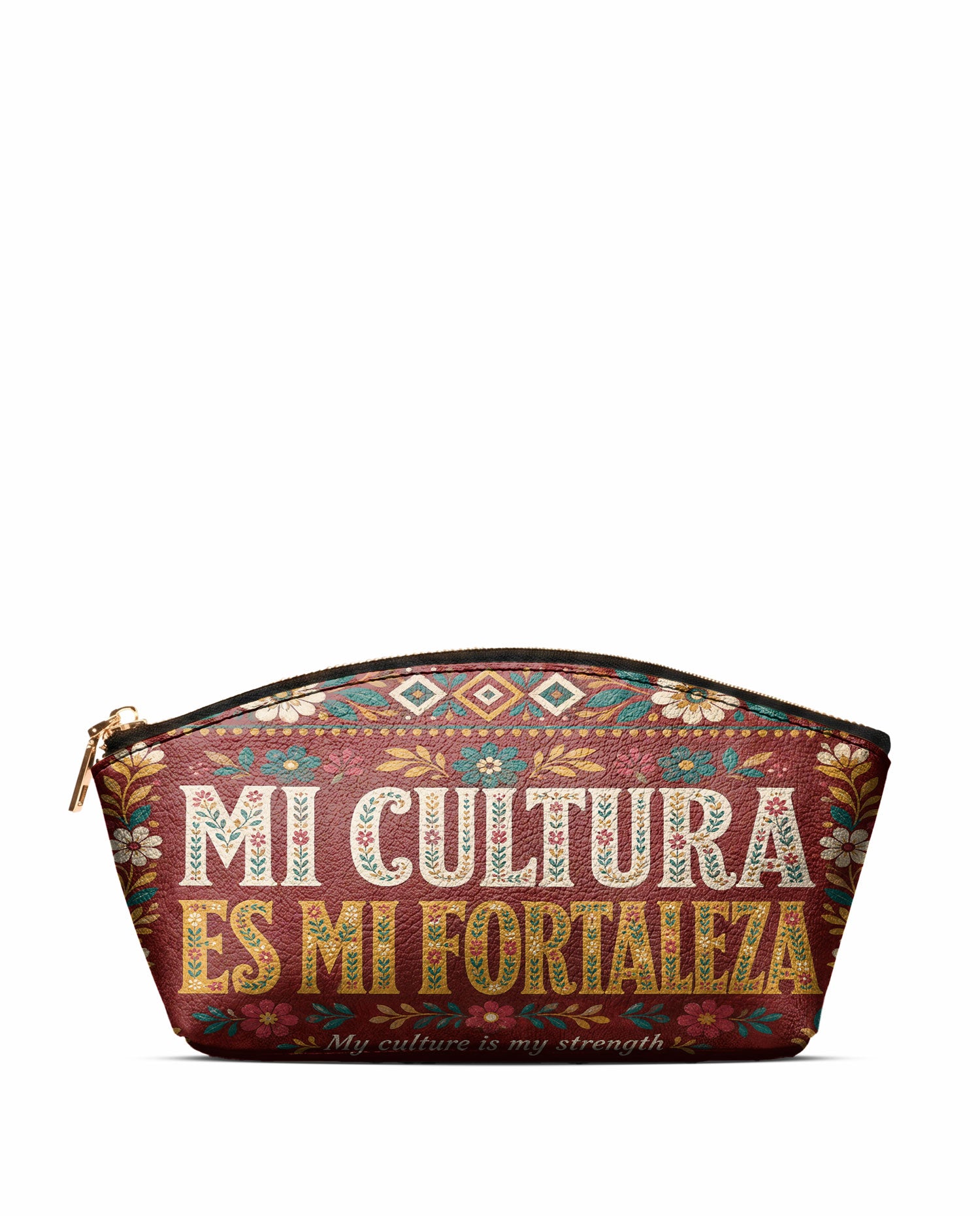 "Mi cultura es mi fortaleza" ver.6 Eclipse Makeup Bag - front view | Paleta Bags