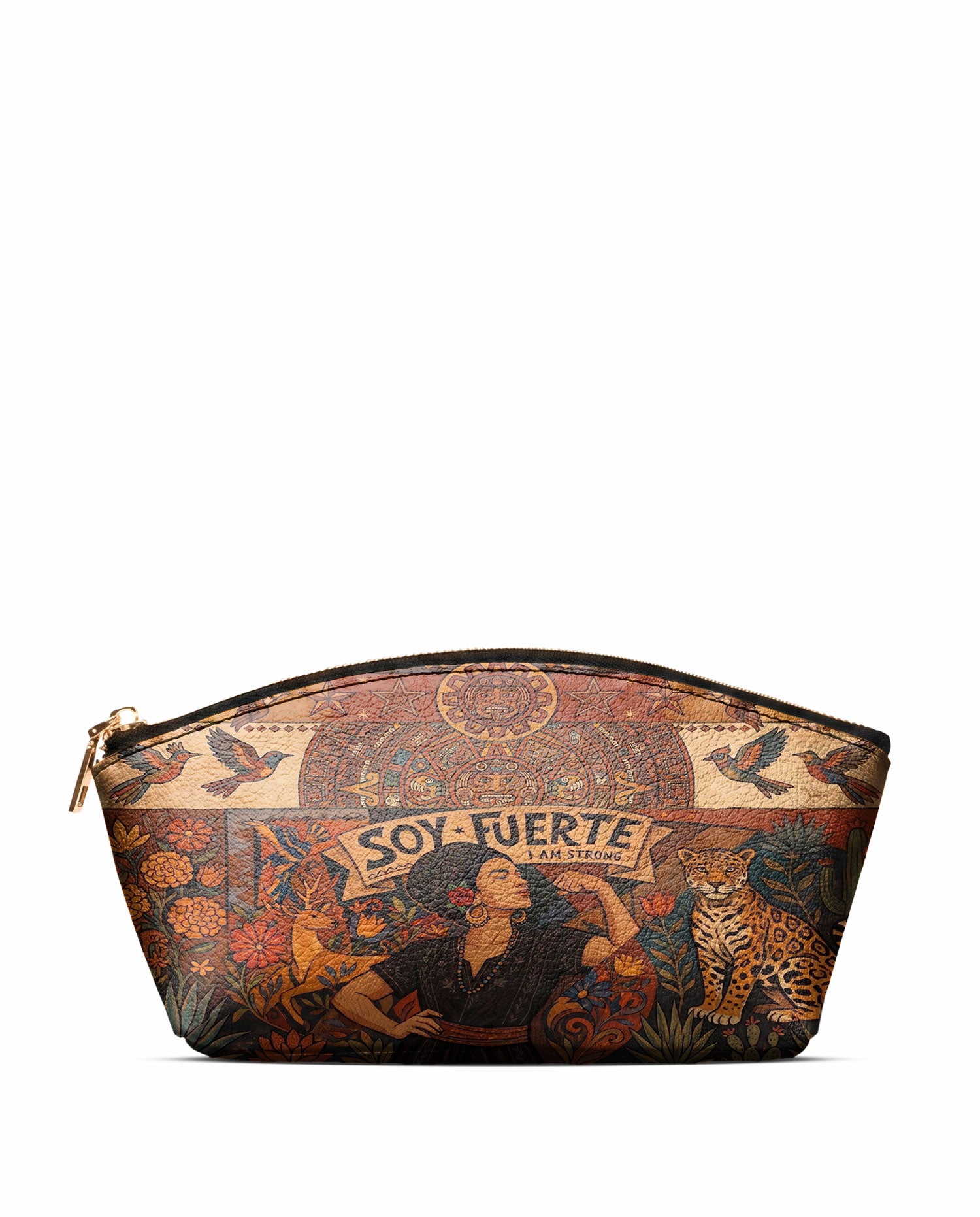 "Soy Fuerte" ver.1 Eclipse Makeup Bag - front view | Paleta Bags