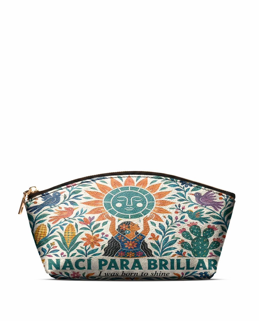 "Nací para brillar" ver.2 Eclipse Makeup Bag - front view | Paleta Bags