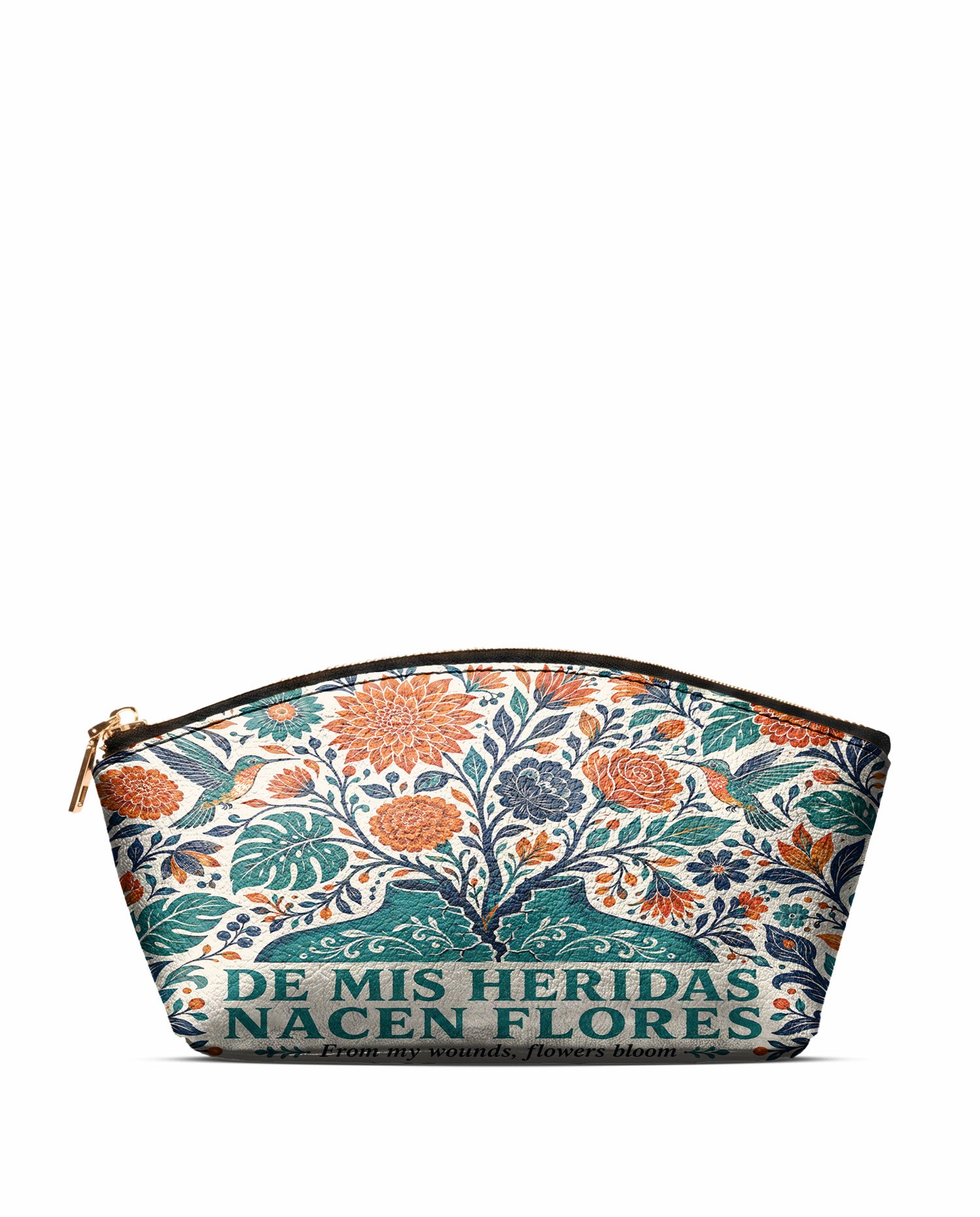 "De mis heridas nacen flores" ver.1 Eclipse Makeup Bag - front view | Paleta Bags