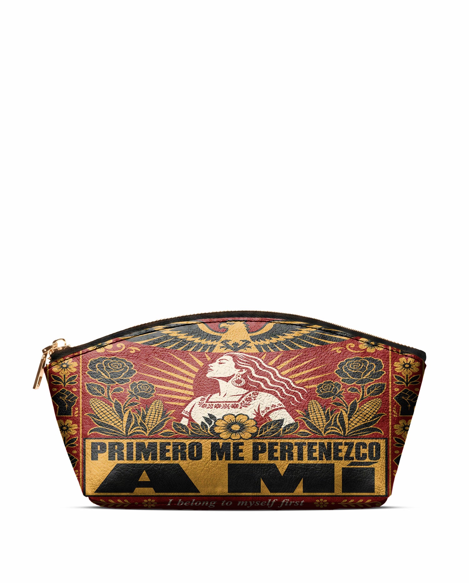 "Primero me pertenezco a mí" ver.3 Eclipse Makeup Bag - front view | Paleta Bags
