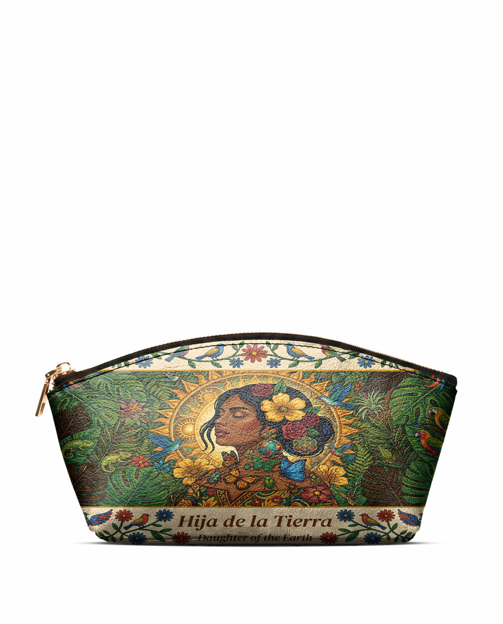 "Soy hija de la tierra" ver.6 Eclipse Makeup Bag - front view | Paleta Bags