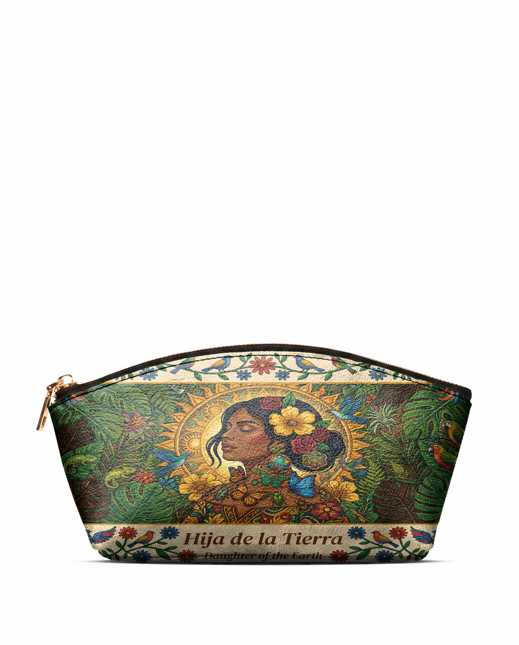 "Soy hija de la tierra" ver.6 Eclipse Makeup Bag - front view | Paleta Bags