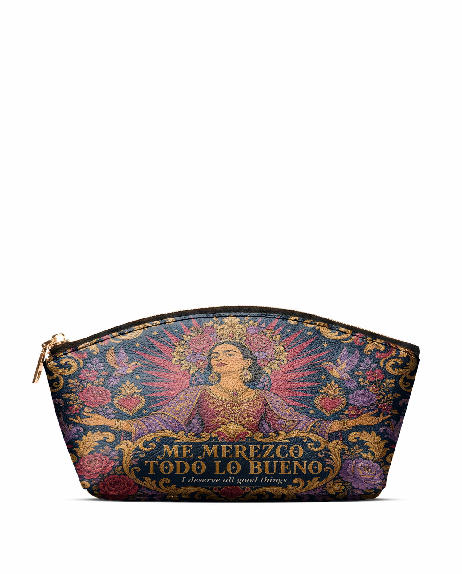 "Me merezco todo lo bueno" ver.2 Eclipse Makeup Bag - front view | Paleta Bags