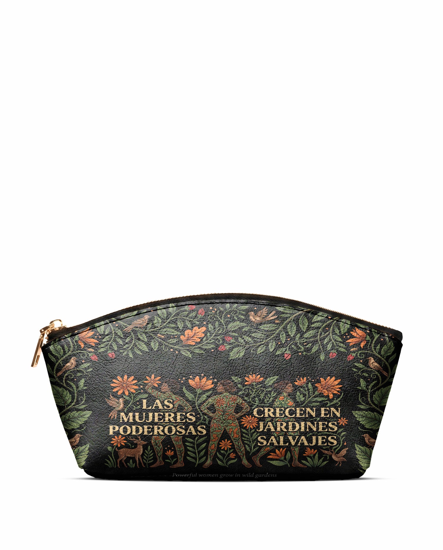 "Las mujeres poderosas crecen en jardines salvajes" ver.2 Eclipse Makeup Bag - front view | Paleta Bags