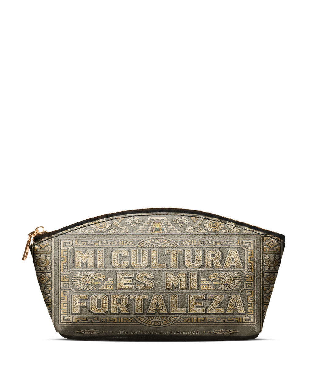 "Mi cultura es mi fortaleza" ver.5 Eclipse Makeup Bag - front view | Paleta Bags