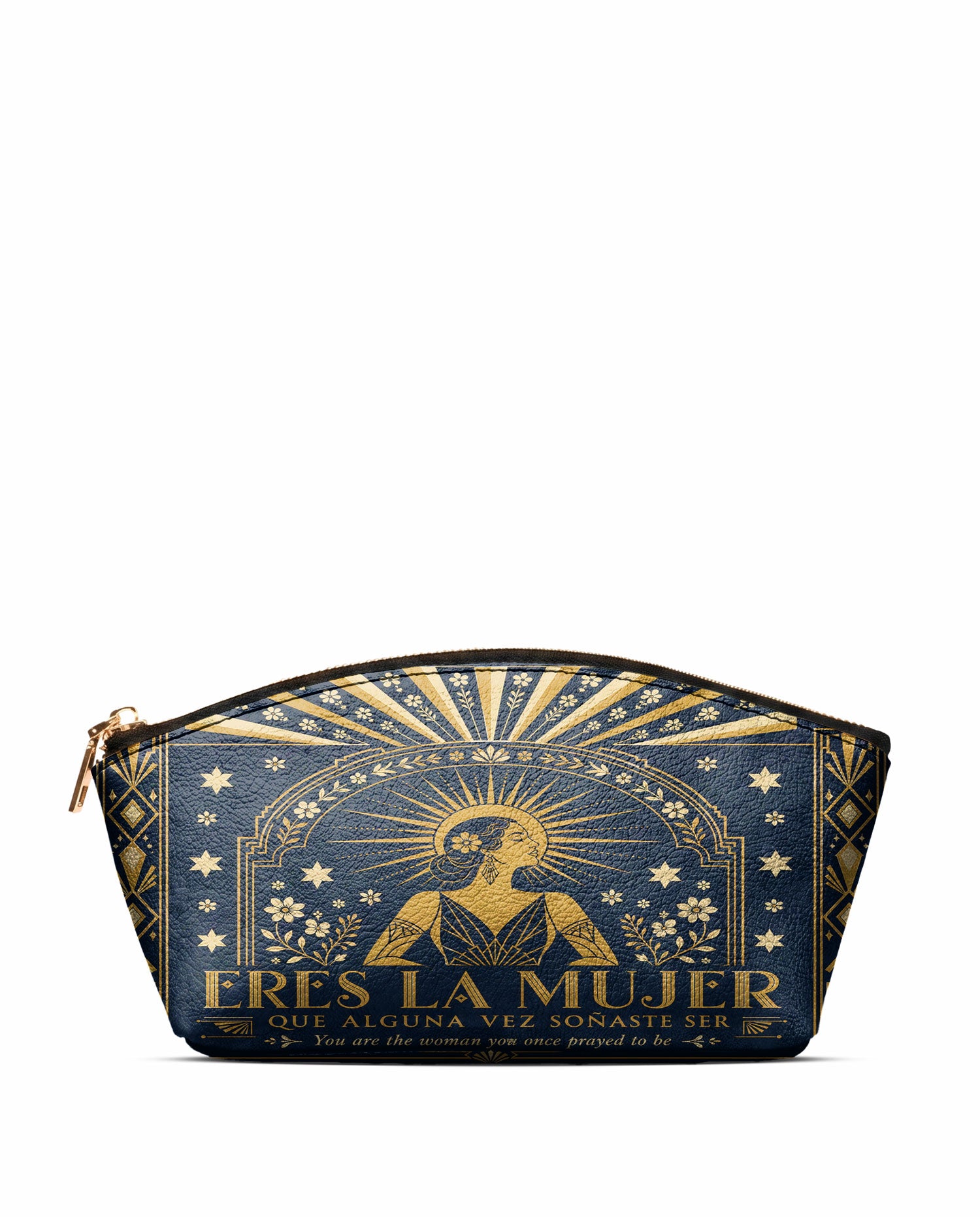 "Eres la mujer que alguna vez soñaste ser" ver.7 Eclipse Makeup Bag - front view | Paleta Bags