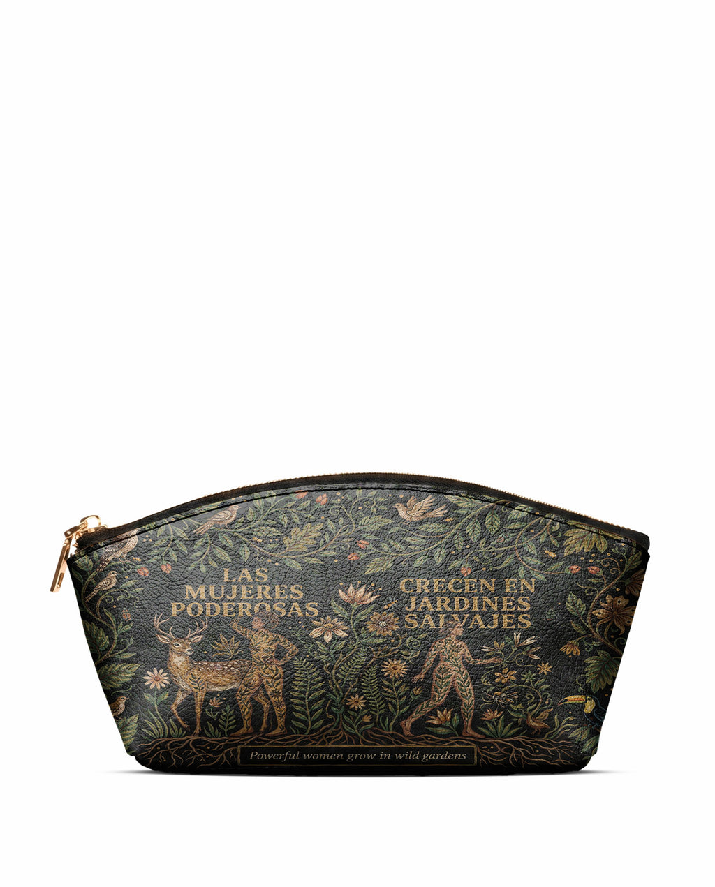 "Las mujeres poderosas crecen en jardines salvajes" ver.3 Eclipse Makeup Bag - front view | Paleta Bags