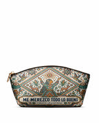 "Me merezco todo lo bueno" ver.5 Eclipse Makeup Bag - front view | Paleta Bags