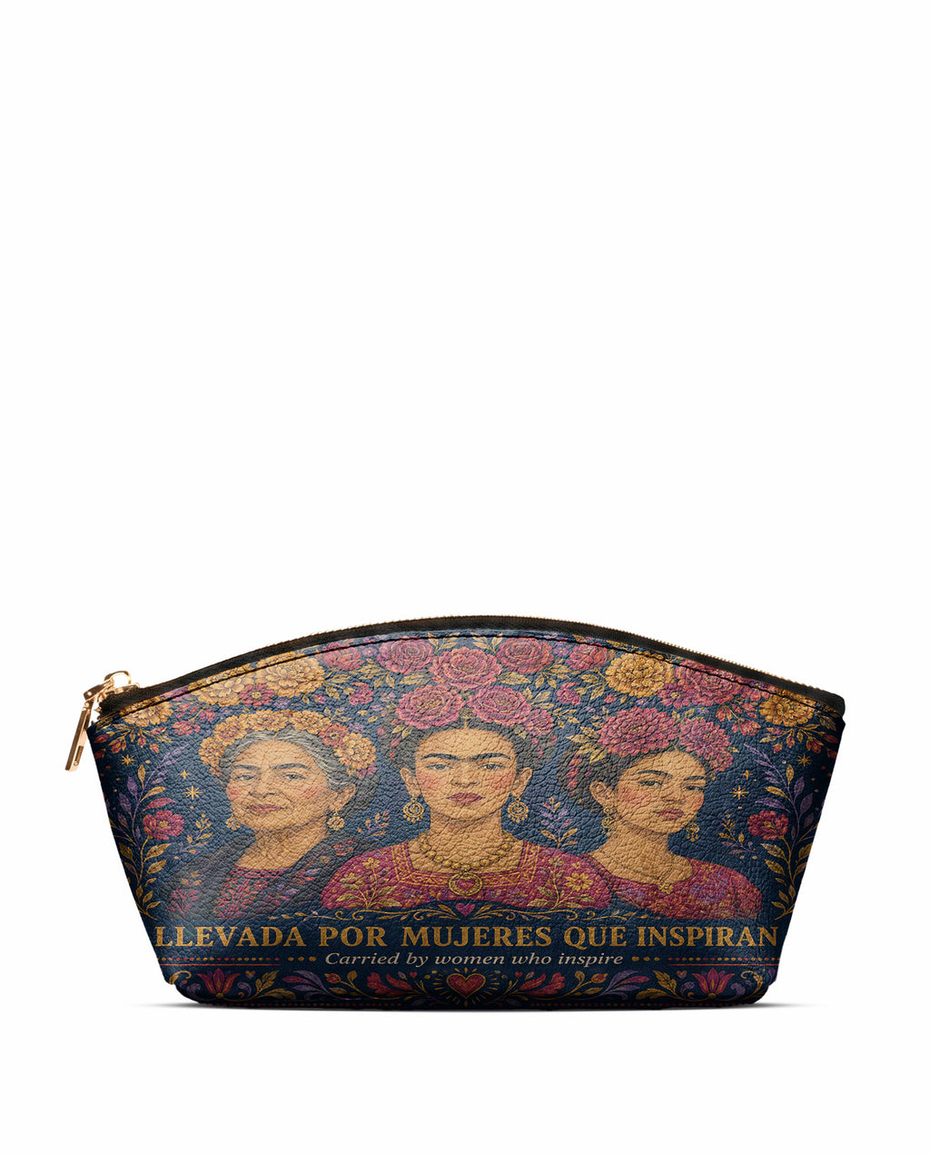 "Llevada por mujeres que inspiran" ver.2 Eclipse Makeup Bag - front view | Paleta Bags