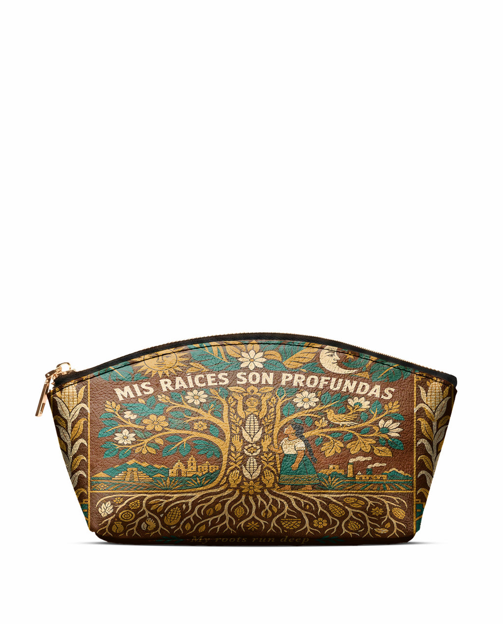 "Mis Raíces son Profundas" ver.3 Eclipse Makeup Bag - front view | Paleta Bags