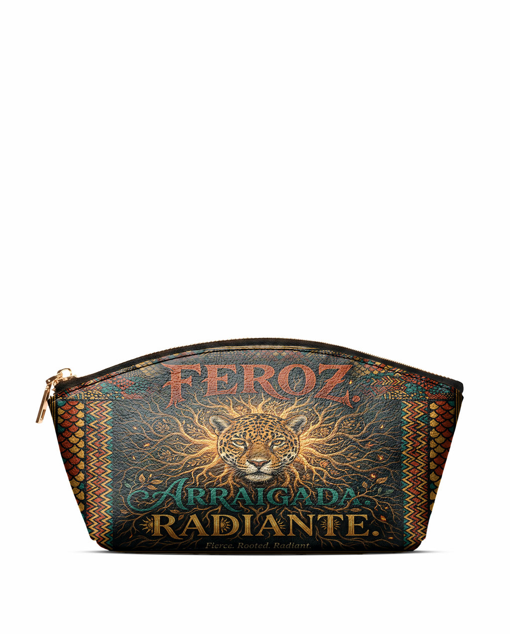 "Feroz. Arraigada. Radiante" ver.6 Eclipse Makeup Bag - front view | Paleta Bags