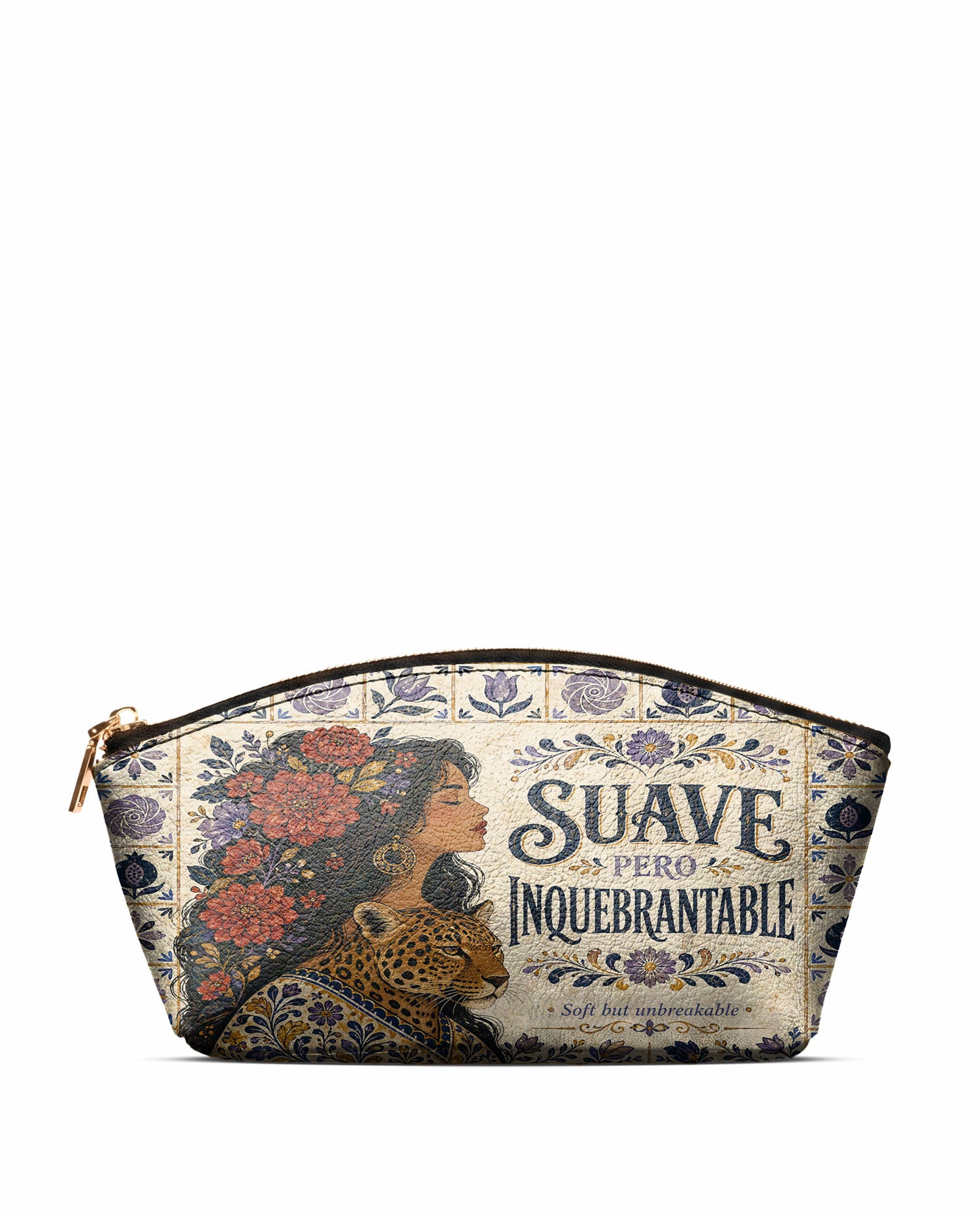 "Suave pero inquebrantable" ver.8 Eclipse Makeup Bag - front view | Paleta Bags