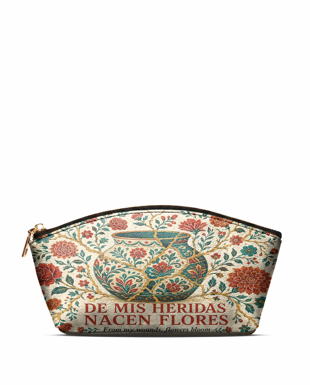 "De mis heridas nacen flores" ver.2 Eclipse Makeup Bag - front view | Paleta Bags