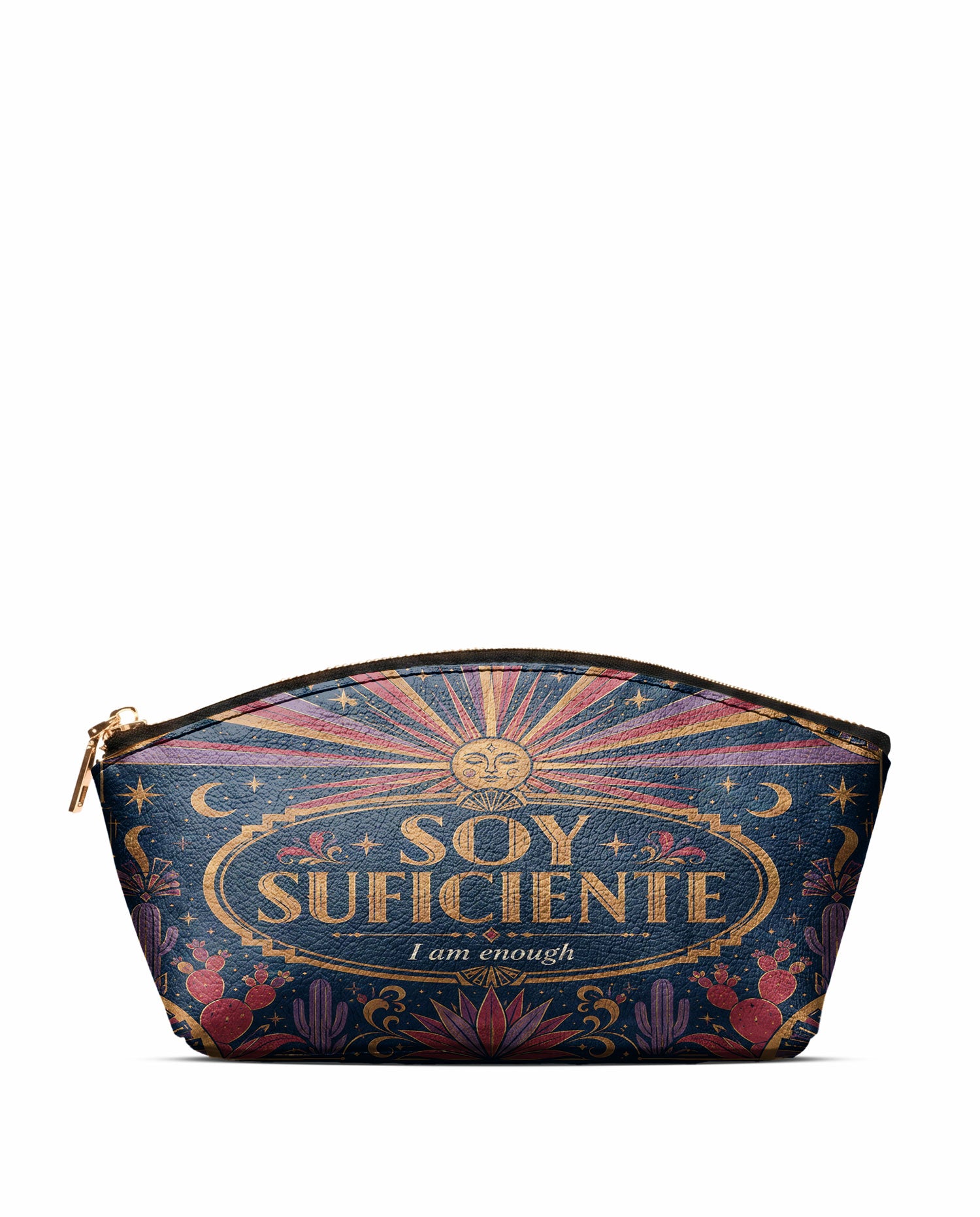 "Soy suficiente, tal y como soy" ver.3 Eclipse Makeup Bag - front view | Paleta Bags