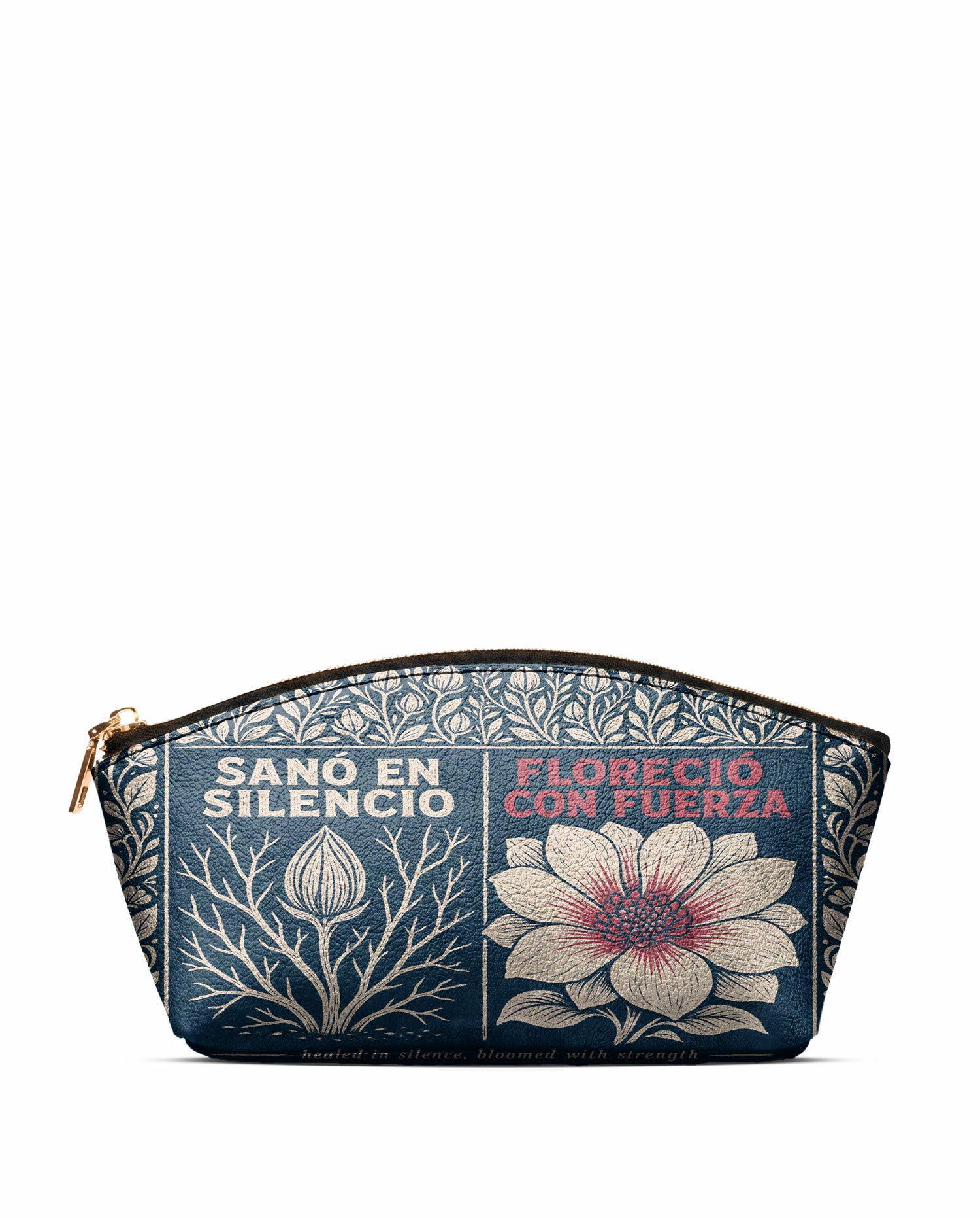 "Sanó en silencio, floreció con fuerza" ver.1 Eclipse Makeup Bag - front view | Paleta Bags