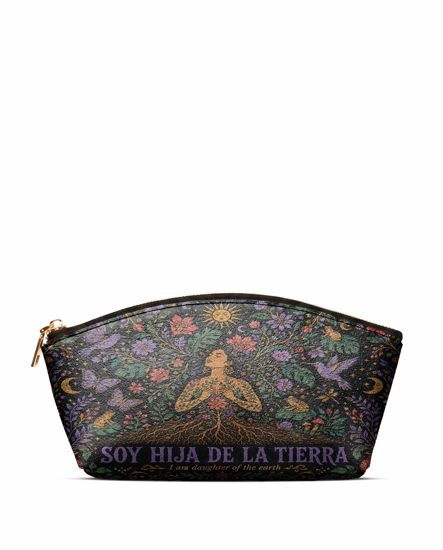 "Soy hija de la tierra" ver.3 Eclipse Makeup Bag - front view | Paleta Bags