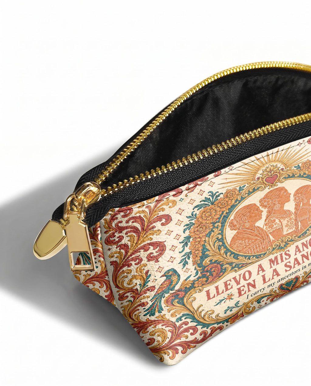 "Llevo a mis ancestros en la sangre" ver.5 Eclipse Makeup Bag - side view | Paleta Bags