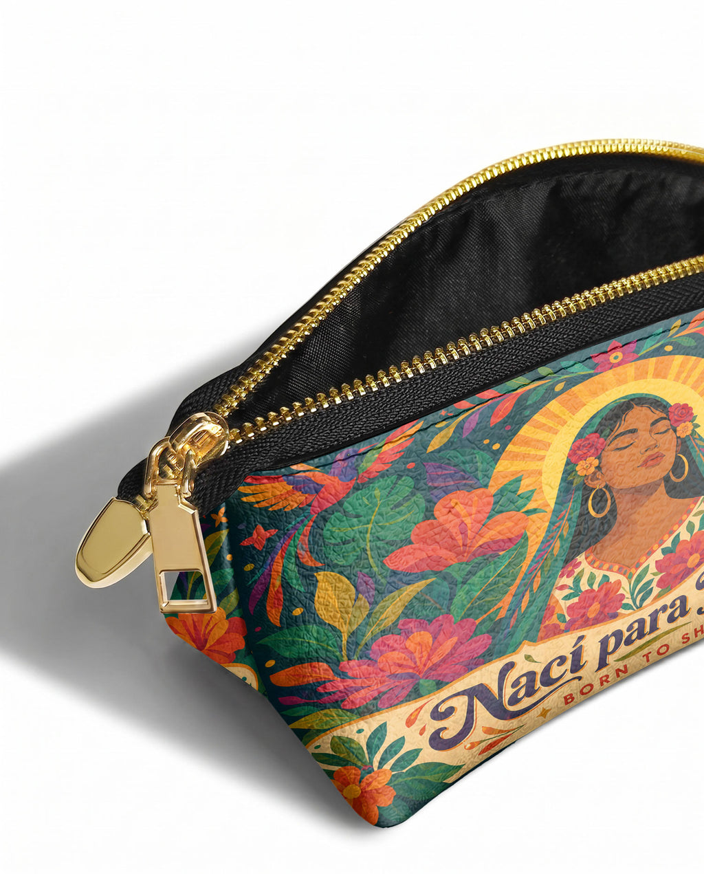 "Nací para brillar" ver.4 Eclipse Makeup Bag - side view | Paleta Bags