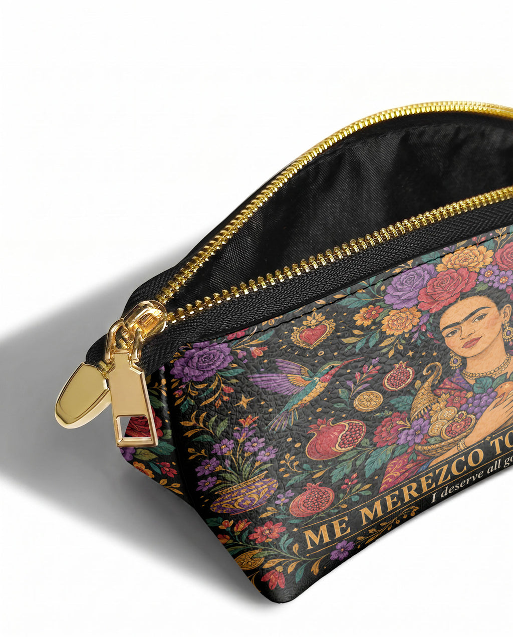 "Me merezco todo lo bueno" ver.1 Eclipse Makeup Bag - side view | Paleta Bags