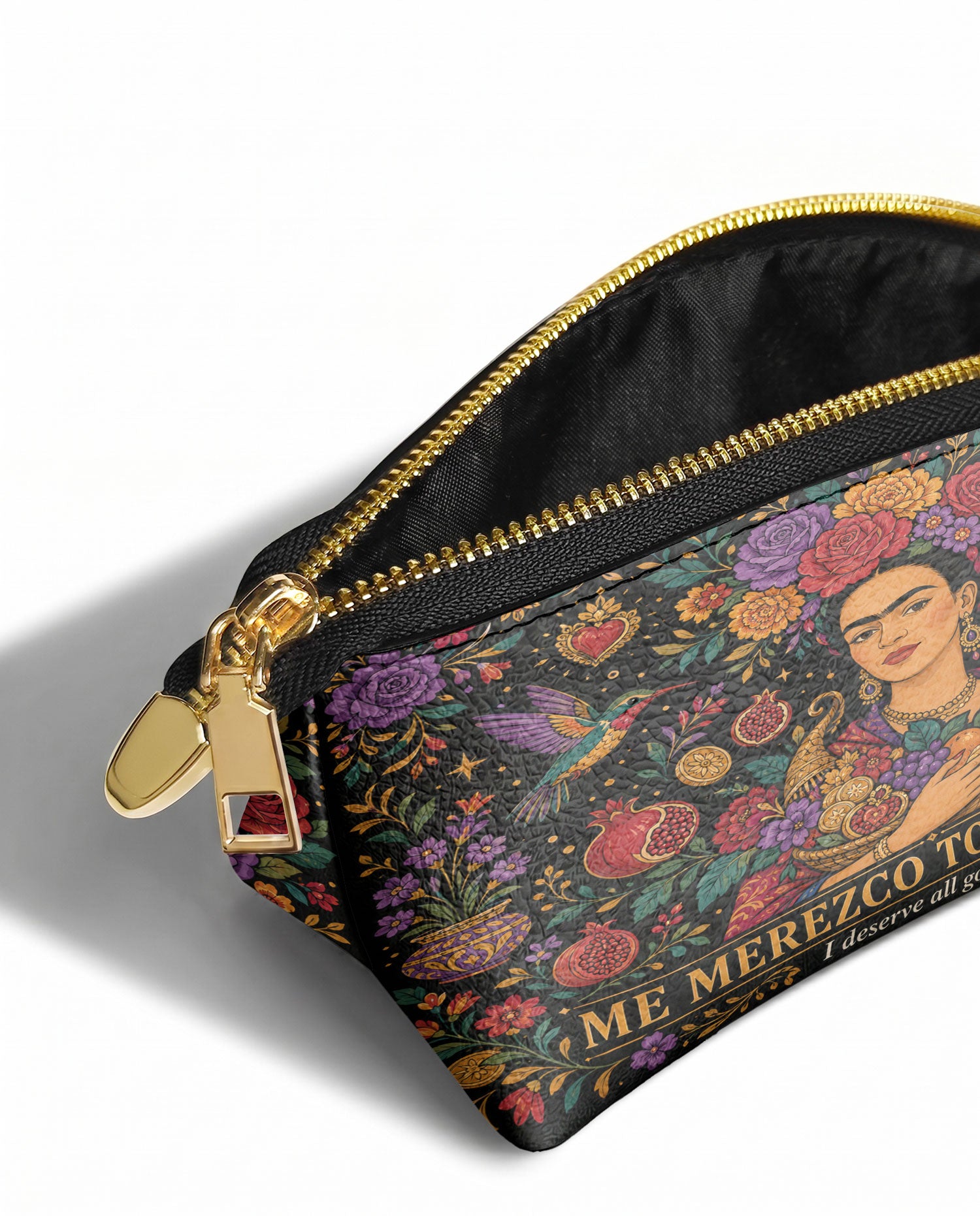 "Me merezco todo lo bueno" ver.1 Eclipse Makeup Bag - side view | Paleta Bags