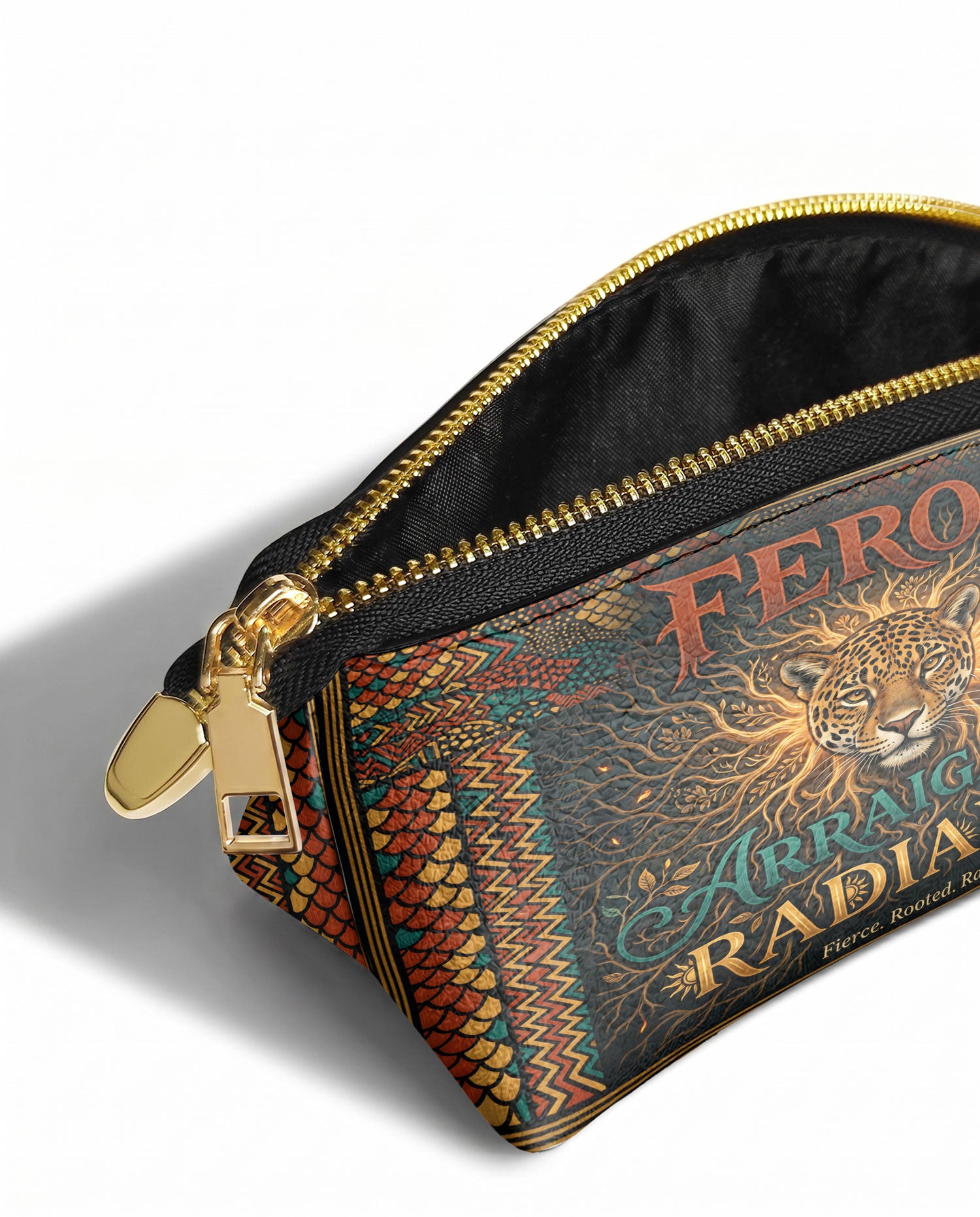"Feroz. Arraigada. Radiante" ver.6 Eclipse Makeup Bag - side view | Paleta Bags
