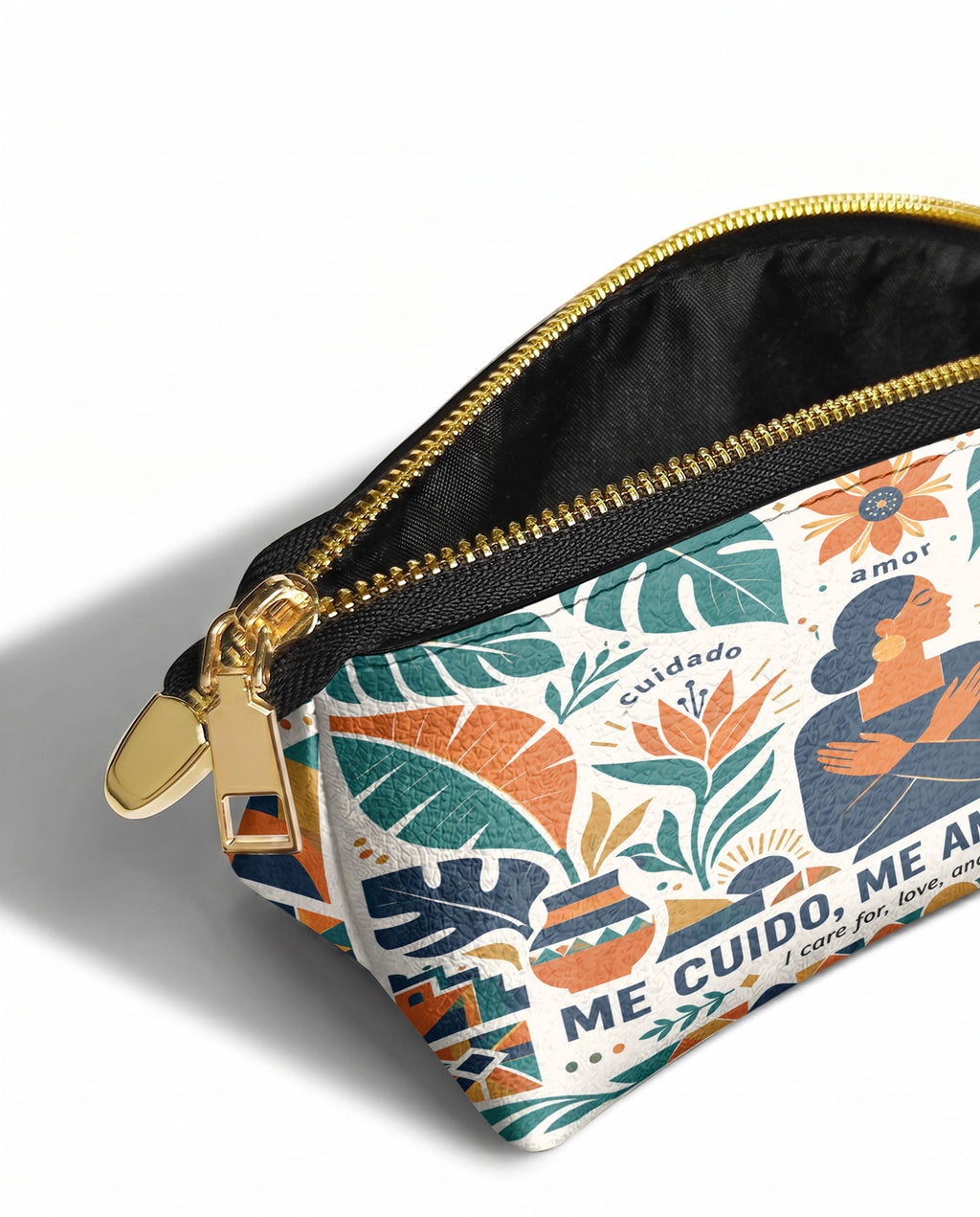 "Me cuido, me amo, me honro" ver.4 Eclipse Makeup Bag - side view | Paleta Bags